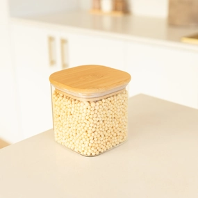 Square Glass and Bamboo Storage Jar - 750ml Figurines,Decorative Ornaments
