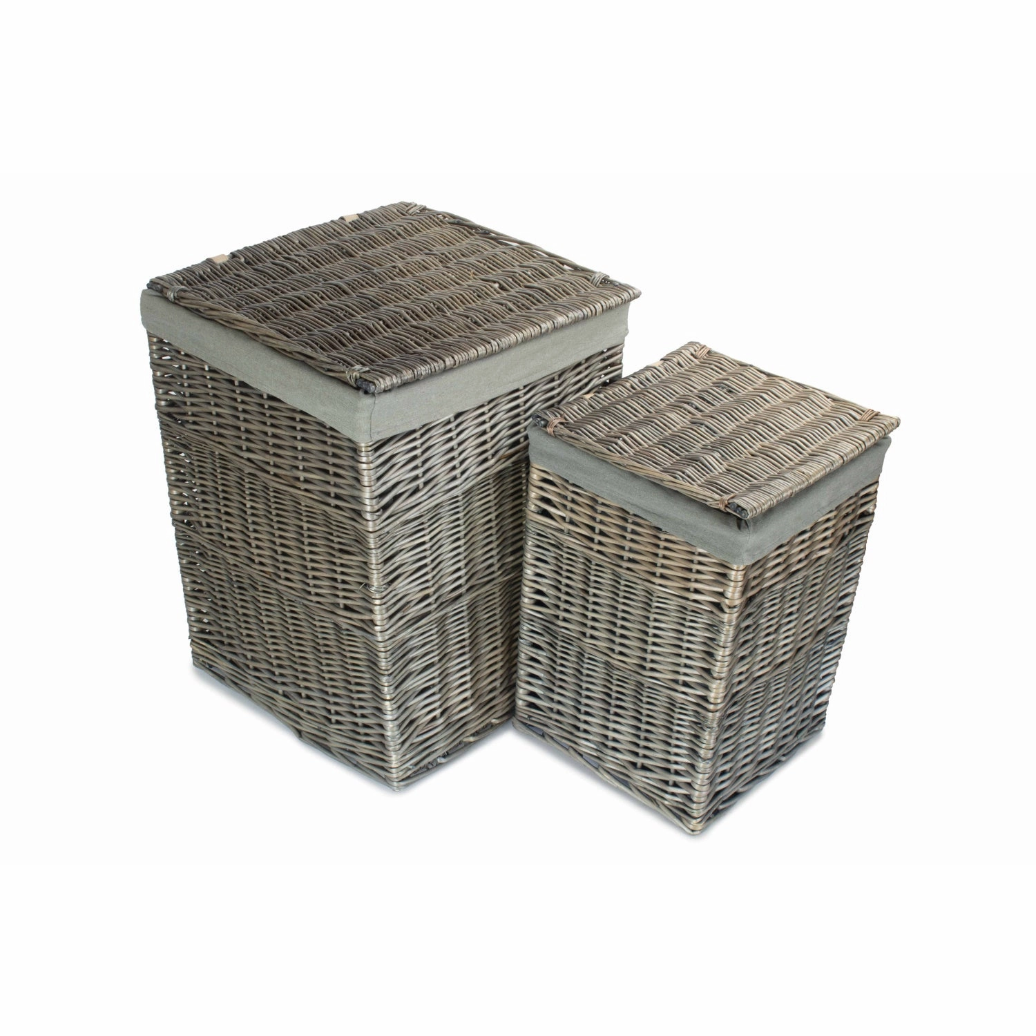 Square Laundry Basket with Grey Sage Lining Set 2