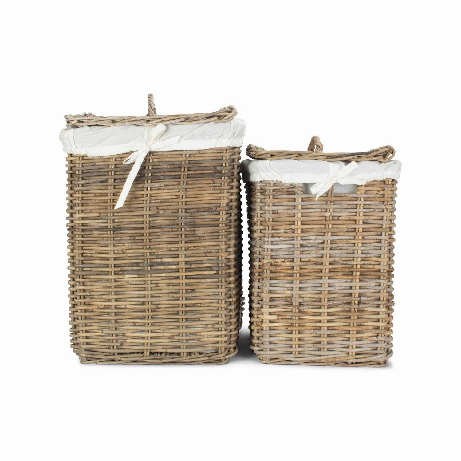 Square Rattan Laundry Hamper Basket Set 2