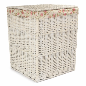 Square White Wash Laundry Hamper with Garden Rose Lining - Large laundry organizer,dirty clothes basket,plastic laundry basket
