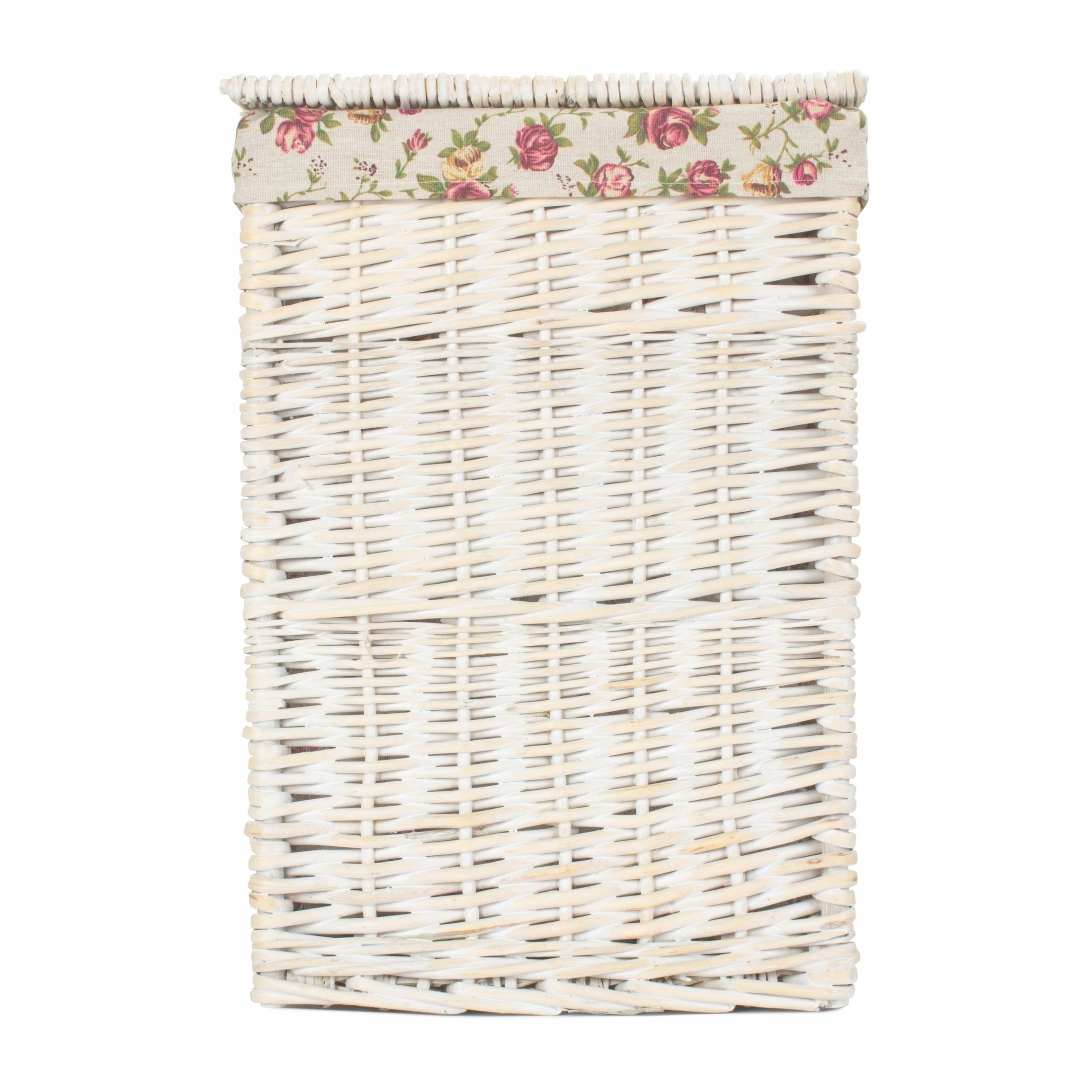 Square White Wash Laundry Hamper with Garden Rose Lining - Small
