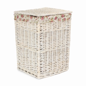 Square White Wash Laundry Hamper with Garden Rose Lining - Small laundry organizer,dirty clothes basket,plastic laundry basket