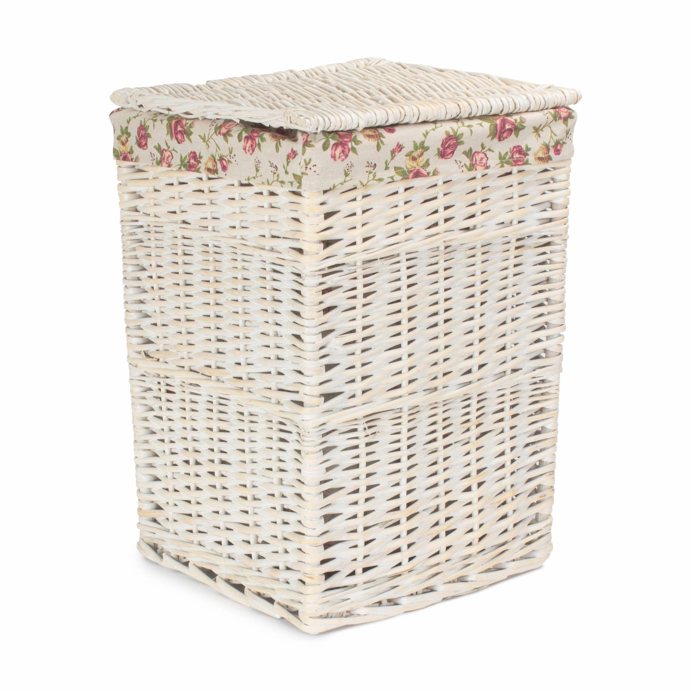 Square White Wash Laundry Hamper with Garden Rose Lining - Small laundry organizer,dirty clothes basket,plastic laundry basket