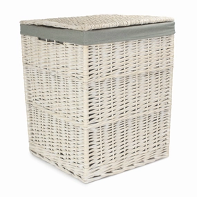 Square White Wash Laundry Hamper with Grey Sage Lining - Large laundry organizer,dirty clothes basket,plastic laundry basket