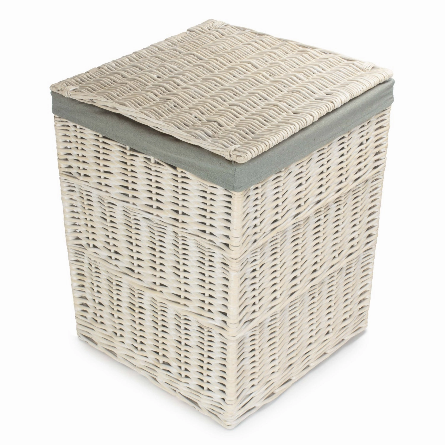 Square White Wash Laundry Hamper with Grey Sage Lining - Large