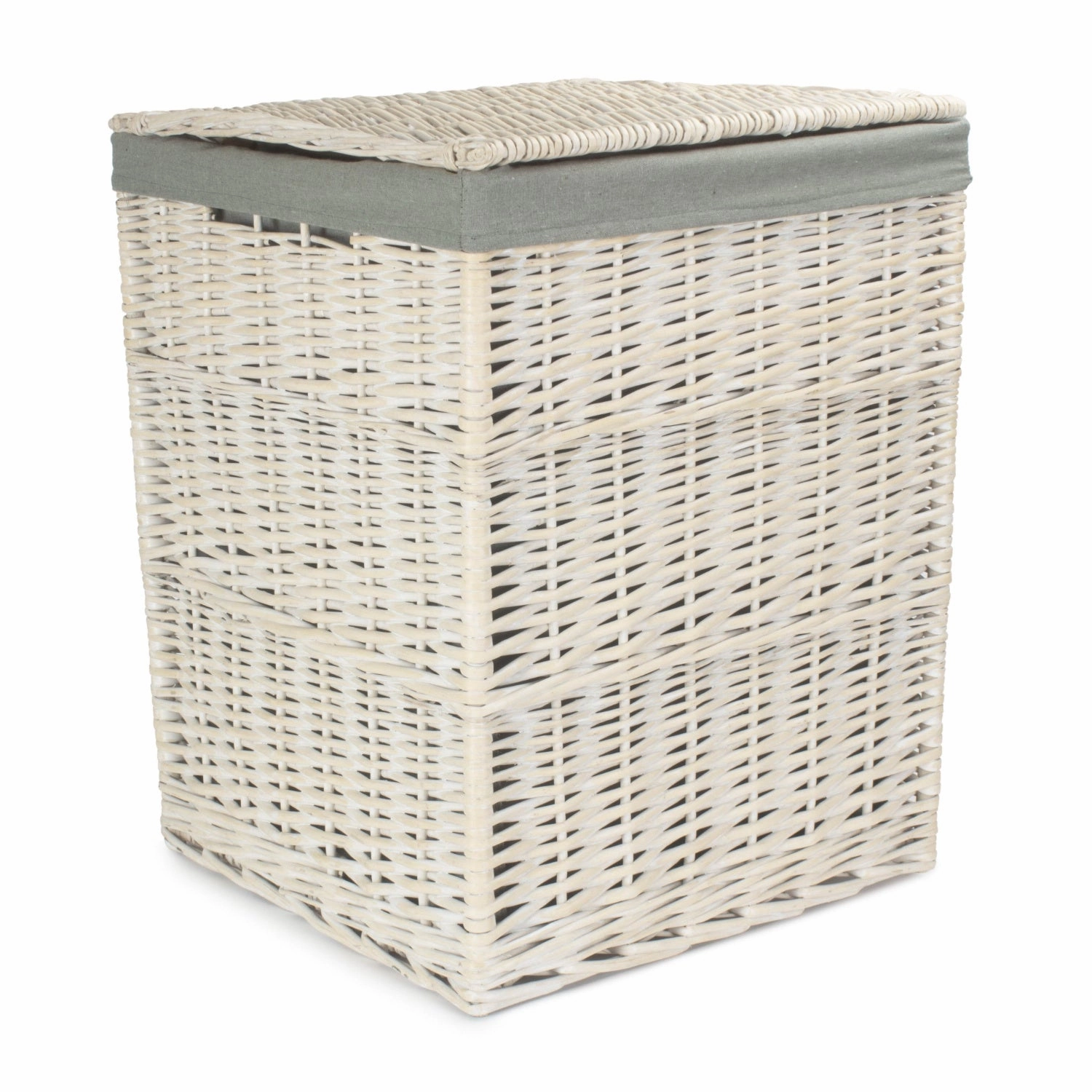 Square White Wash Laundry Hamper with Grey Sage Lining - Large laundry organizer,dirty clothes basket,plastic laundry basket