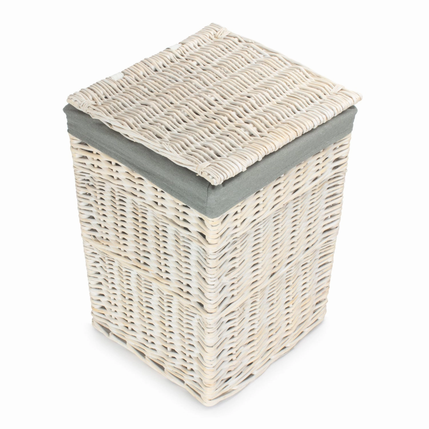 Square White Wash Laundry Hamper with Grey Sage Lining - Small