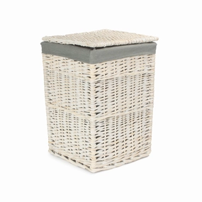 Square White Wash Laundry Hamper with Grey Sage Lining - Small laundry organizer,dirty clothes basket,plastic laundry basket