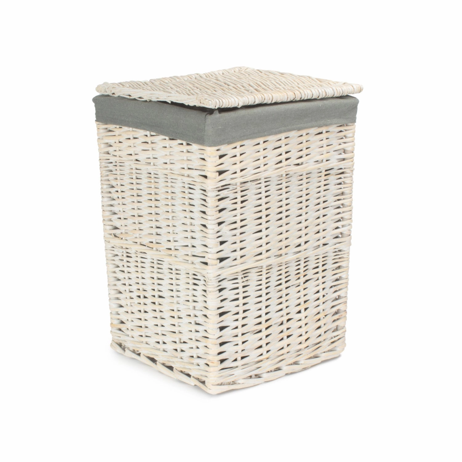 Square White Wash Laundry Hamper with Grey Sage Lining - Small laundry organizer,dirty clothes basket,plastic laundry basket