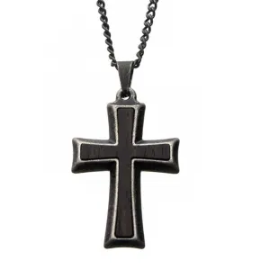 Stainless Steel Antique Finish Cross Pendant Necklace