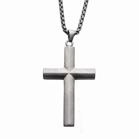 Stainless Steel Matte Finish Cross Pendant Necklace