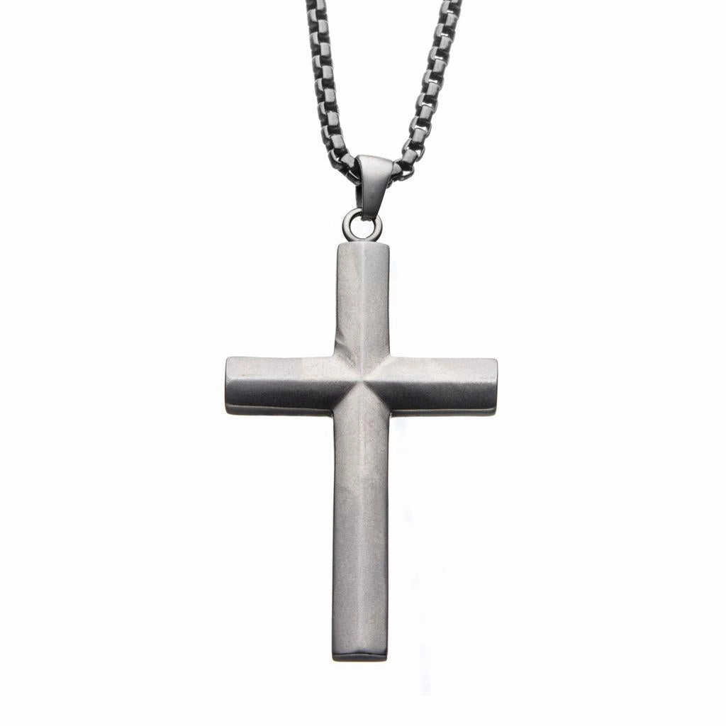 Stainless Steel Matte Finish Cross Pendant Necklace
