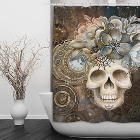 Steampunk Clock and Floral Skull Shower Curtains and Optional Bath Mats Lighting,Lamps Fixtures