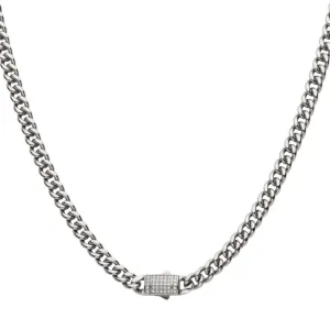 Steel Miami Cuban Chain Necklace With CNC Precision Set Lab Grown Diamonds