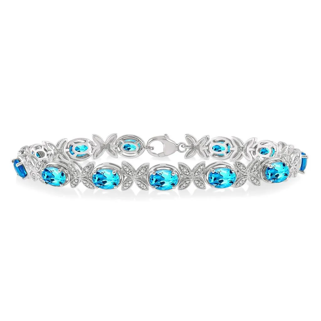 Sterling Silver Blue Topaz And Diamond Bracelet