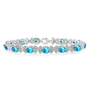Sterling Silver Blue Topaz And Diamond Bracelet