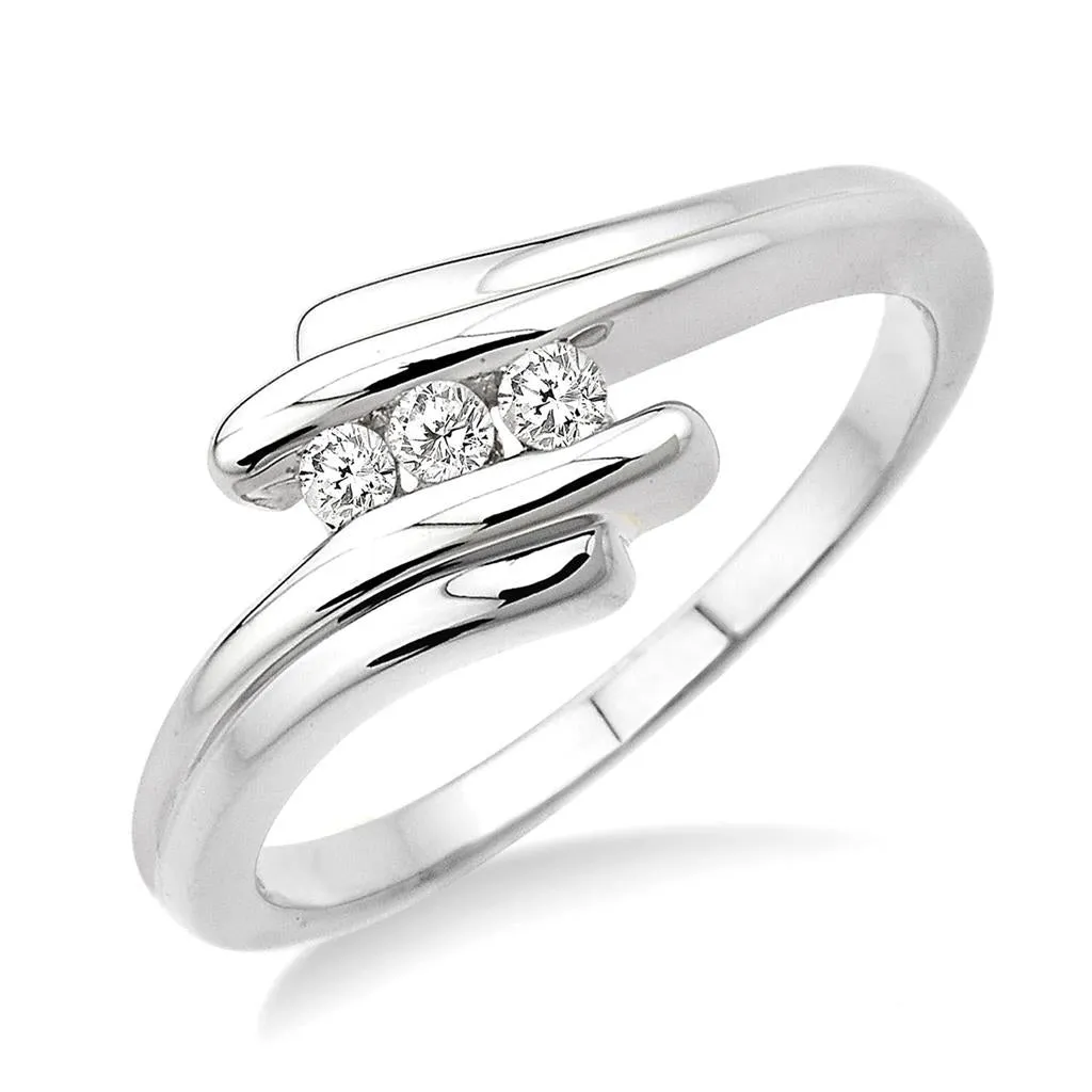 Sterling Silver Bypass Three Stone Diamond Ring