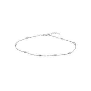 Sterling Silver Cable Chain And Oval Moon Station Anklet
