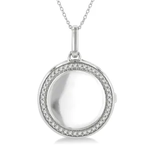 Sterling Silver Circle Locket Diamond Pendant Necklace
