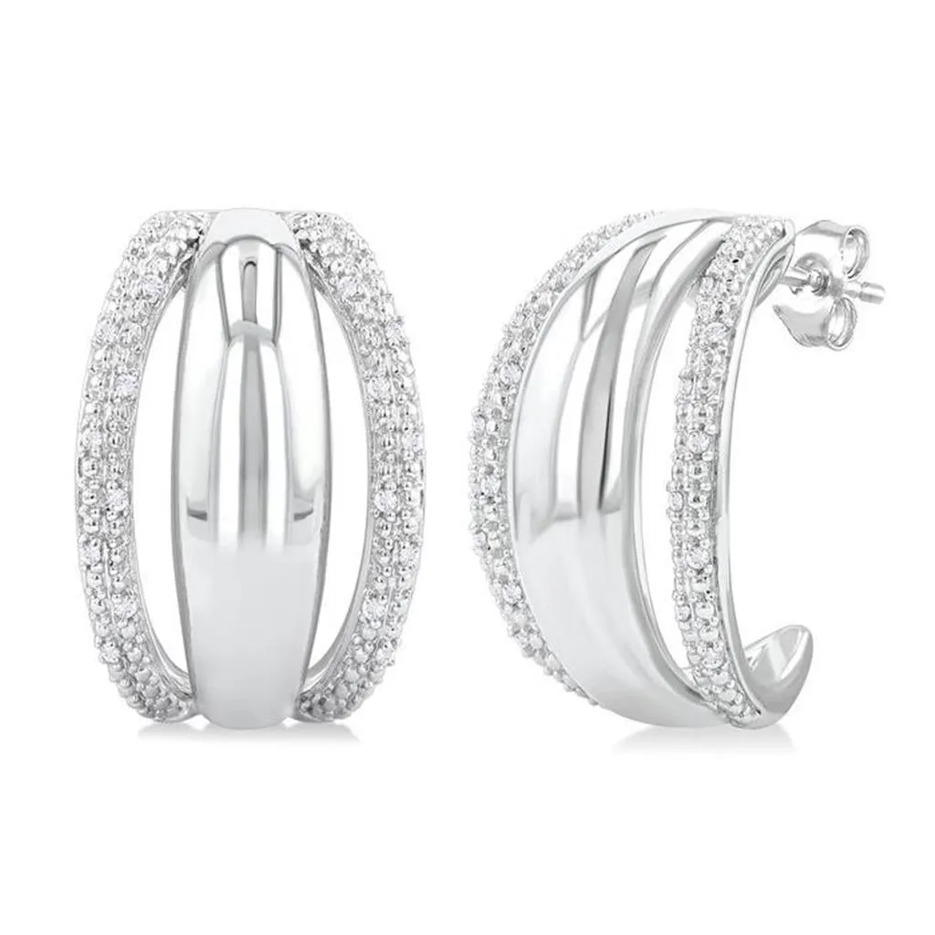 Sterling Silver Half Hoop Diamond Earring
