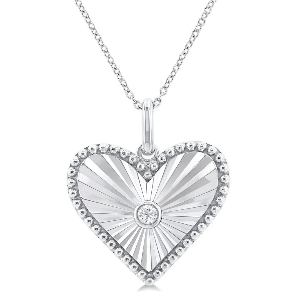 Sterling Silver Heart Medallion Diamond Pendant Necklace