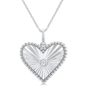Sterling Silver Heart Medallion Diamond Pendant Necklace
