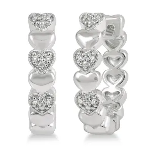 Sterling Silver Heart Shape Diamond Hoop Earrings