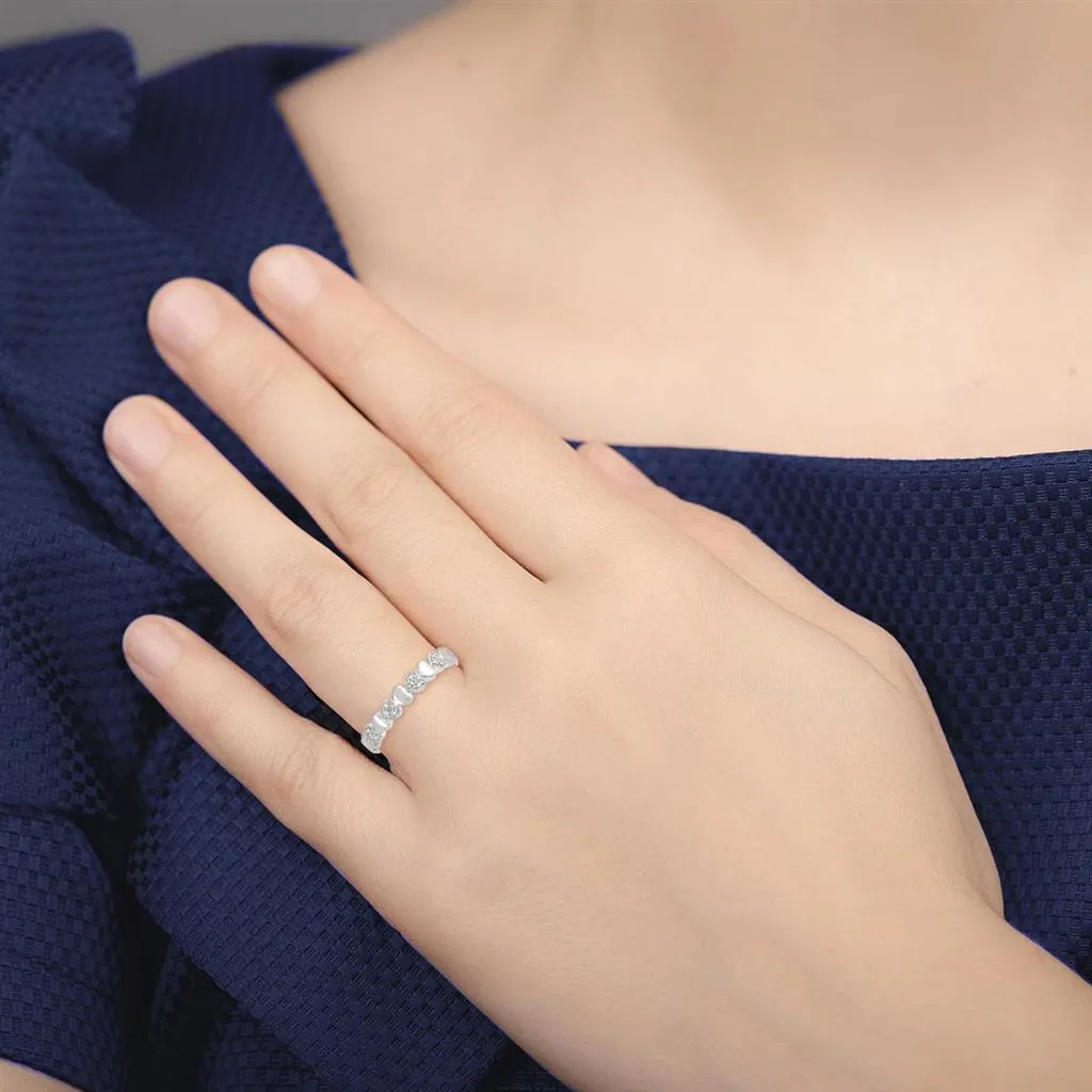 Sterling Silver Heart Shape Diamond Ring