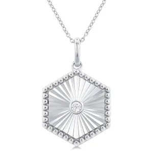 Sterling Silver Hexagon Medallion Diamond Pendant Necklace