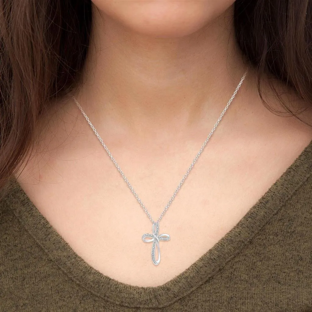 Sterling Silver Infinity Diamond Cross Pendant Necklace