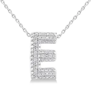 Sterling Silver Initial E Diamond Pendant Necklace