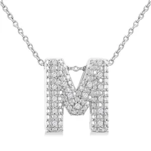 Sterling Silver Initial M Diamond Pendant Necklace