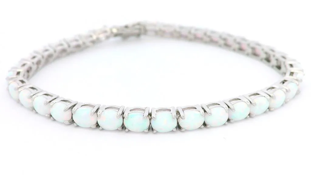 Sterling Silver Lab Grown Opals Tennis Bracelet