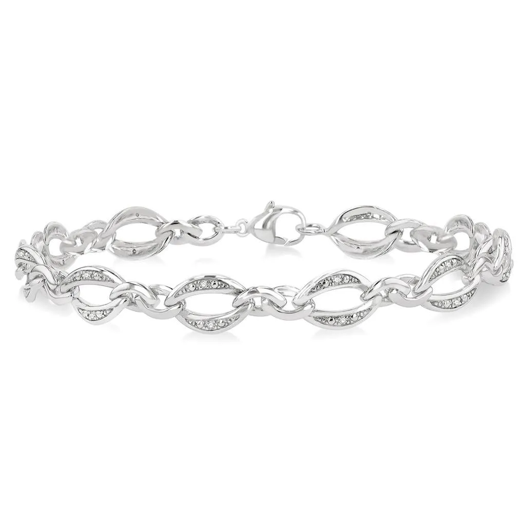 Sterling Silver Natural Diamonds Chain Link Bracelet