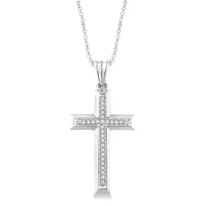 Sterling Silver Natural Diamonds Cross Pendant Necklace