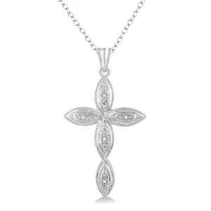 Sterling Silver Natural Diamonds Cross Pendant Necklace