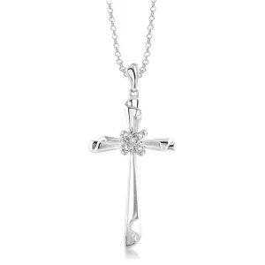 Sterling Silver Natural Diamonds Cross Pendant