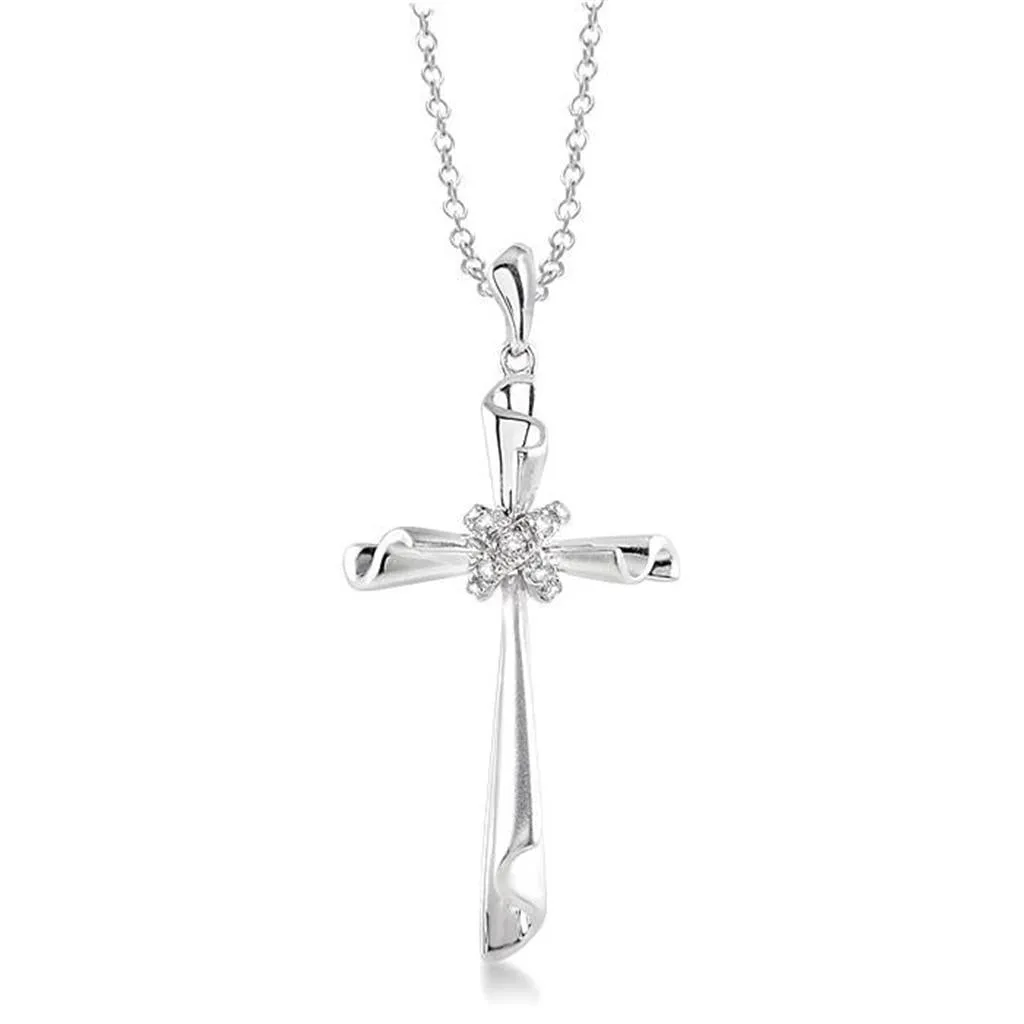 Sterling Silver Natural Diamonds Cross Pendant