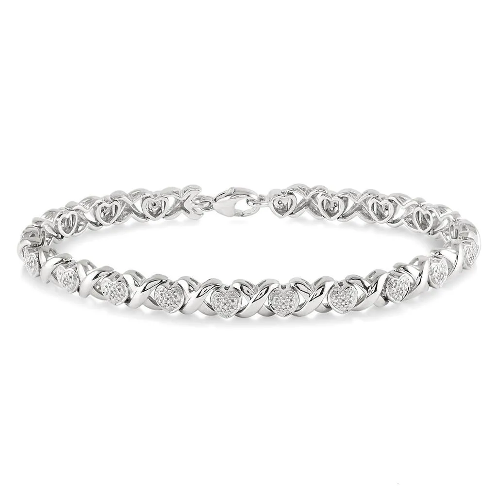 Sterling Silver Natural Diamonds Fancy Link Bracelet