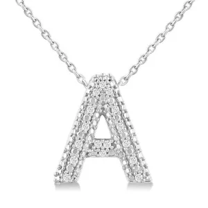 Sterling Silver Natural Diamonds Initial A Pendant Necklace
