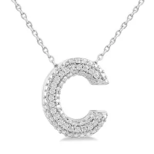 Sterling Silver Natural Diamonds Initial C Pendant Necklace