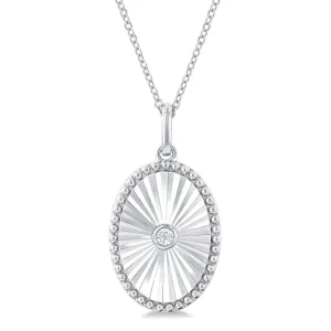 Sterling Silver Oval Medallion Diamond Pendant Necklace