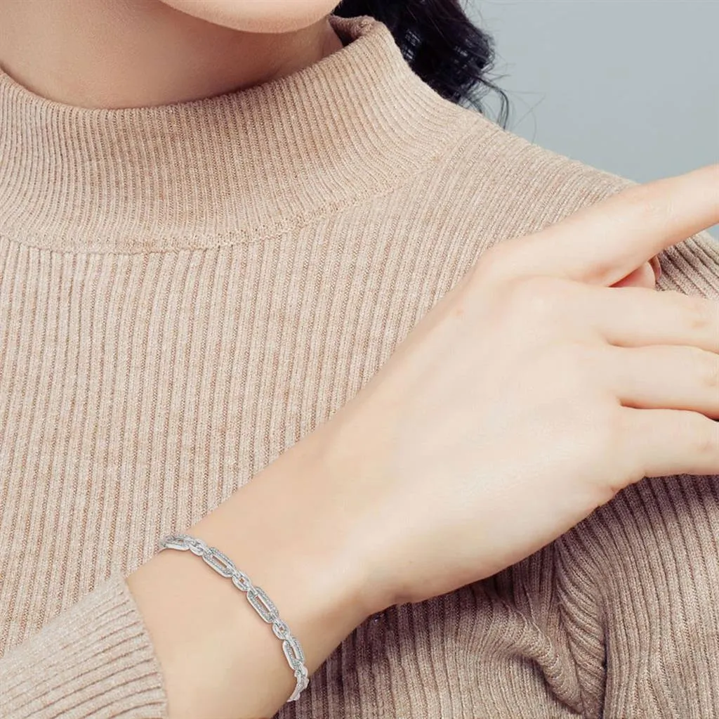 Sterling Silver Paperclip Diamond Bracelet