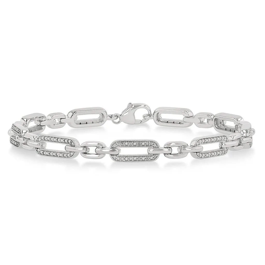 Sterling Silver Paperclip Diamond Bracelet