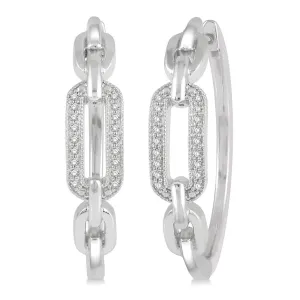 Sterling Silver Paperclip Diamond Hoop Earrings
