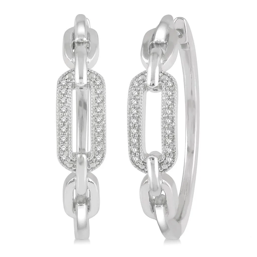 Sterling Silver Paperclip Diamond Hoop Earrings