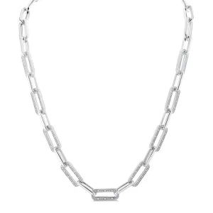 Sterling Silver Paperclip Diamonds Necklace