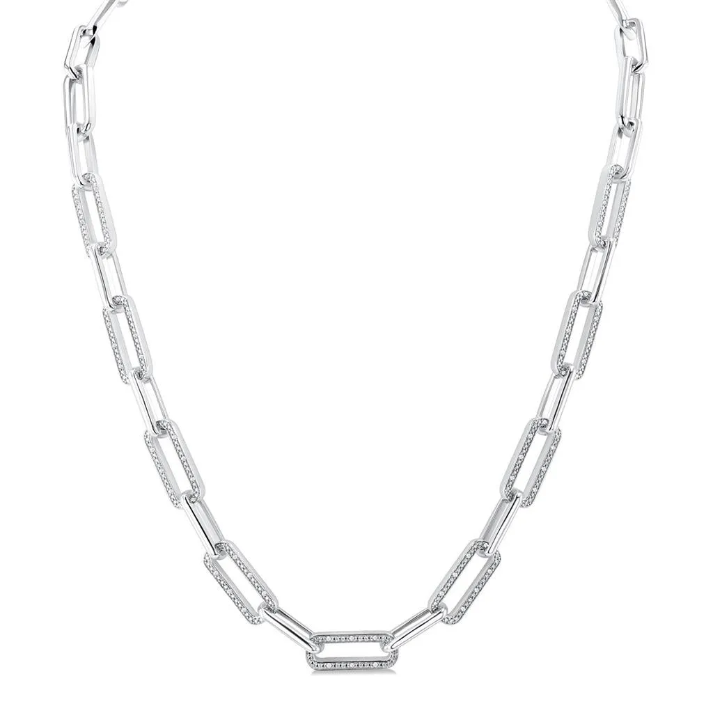 Sterling Silver Paperclip Diamonds Necklace