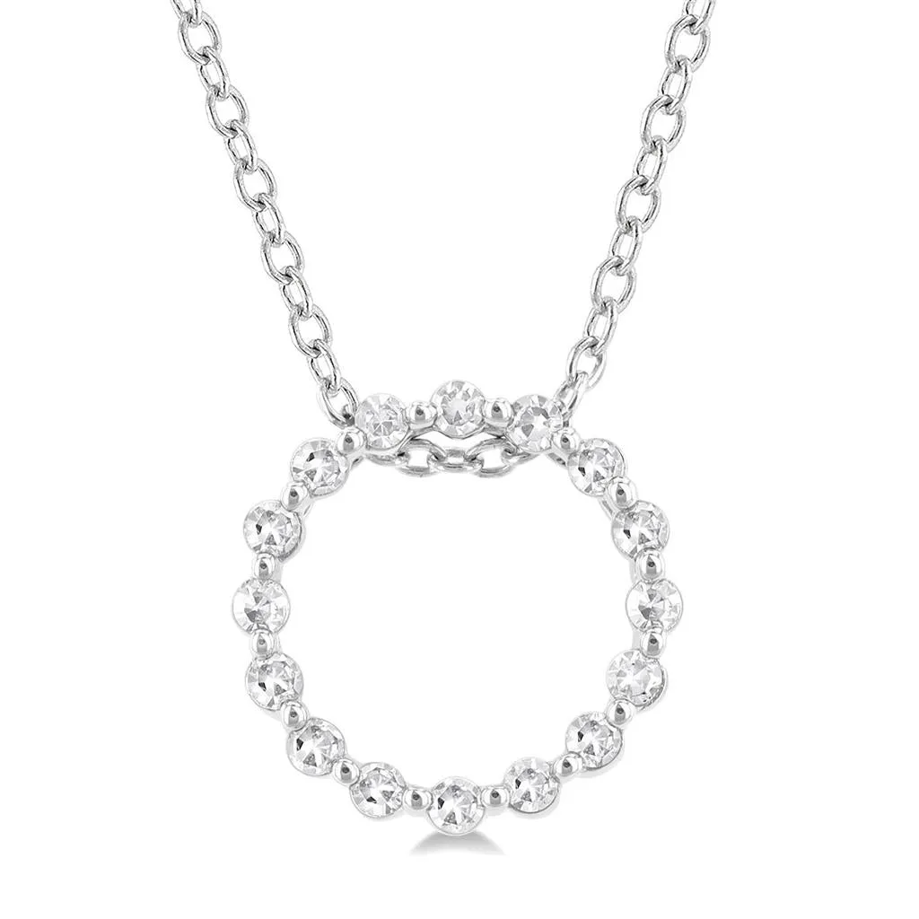 Sterling Silver Petite Circle Diamond Pendant Necklace