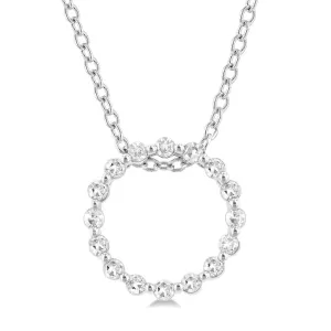 Sterling Silver Petite Circle Diamond Pendant Necklace